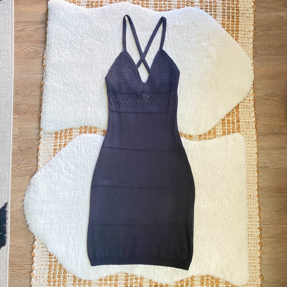 H&M Divided Black Knitted Cotton Strappy Dress – Size Small